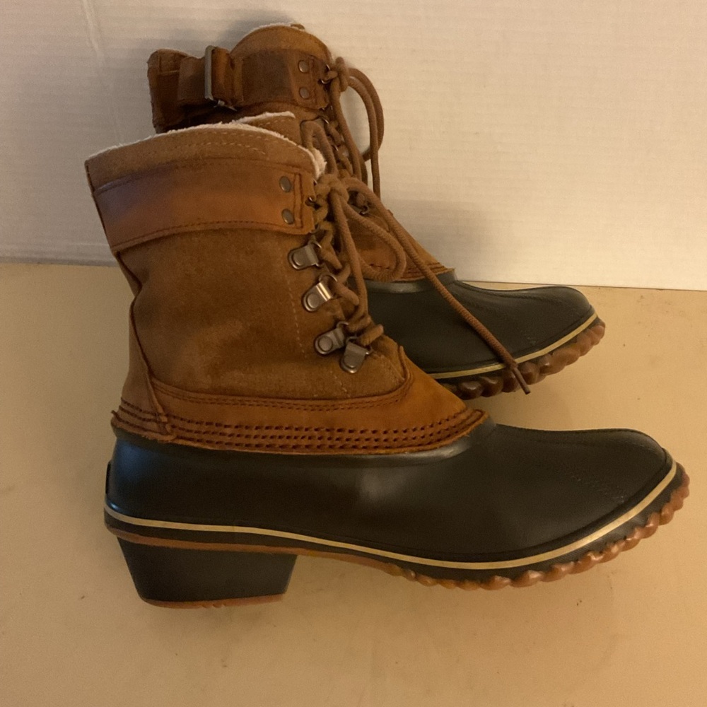Sorel women chestnut brown suede rubber waterproof duck short boots 9 - Picture 6 of 12